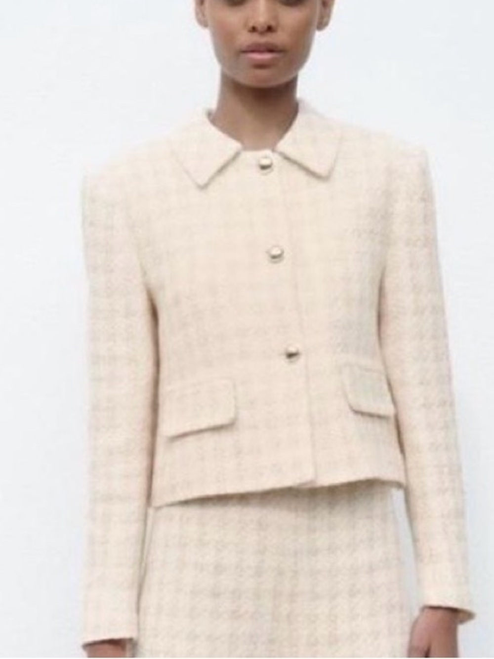 NWOT Zara Cream Tweed Gold Shimmer Jacket Women Sophisticated Coat size L